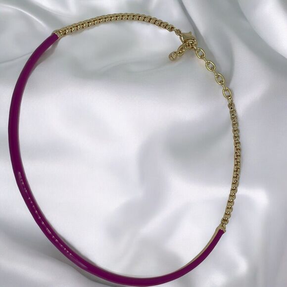 Gold Tone Collar Necklace Enamel Chain Choker Stylish Stunning Shiny Elegant NWT - Picture 10 of 16